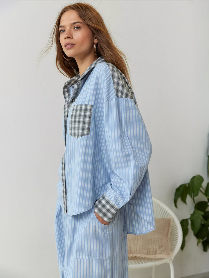 Women's pyjama set with button-up shirt and pants with elasticated waist