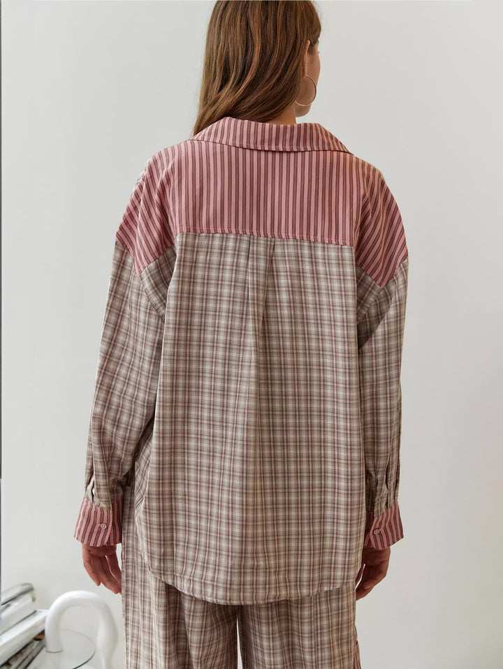 Women's pyjama set with button-up shirt and pants with elasticated waist