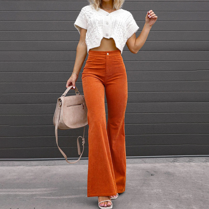 Women's High-Waisted Flared Organic Corduroy Pants – Elegance Spice