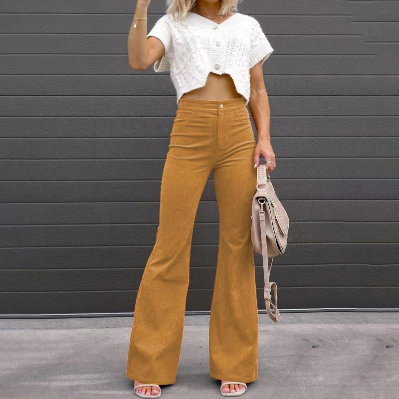Women's High-Waisted Flared Organic Corduroy Pants – Elegance Spice