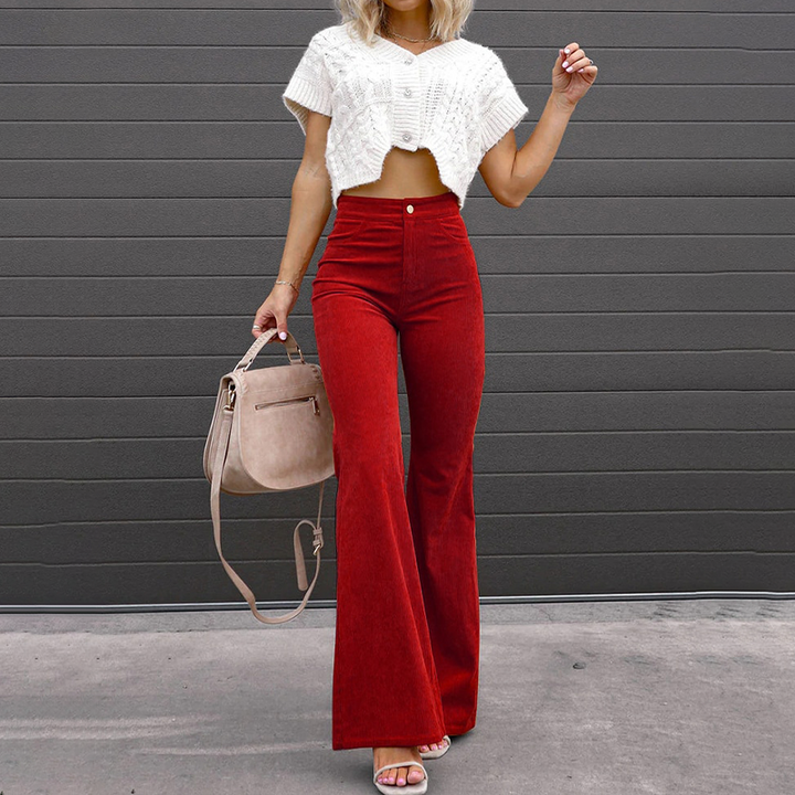 Women's High-Waisted Flared Organic Corduroy Pants – Elegance Spice