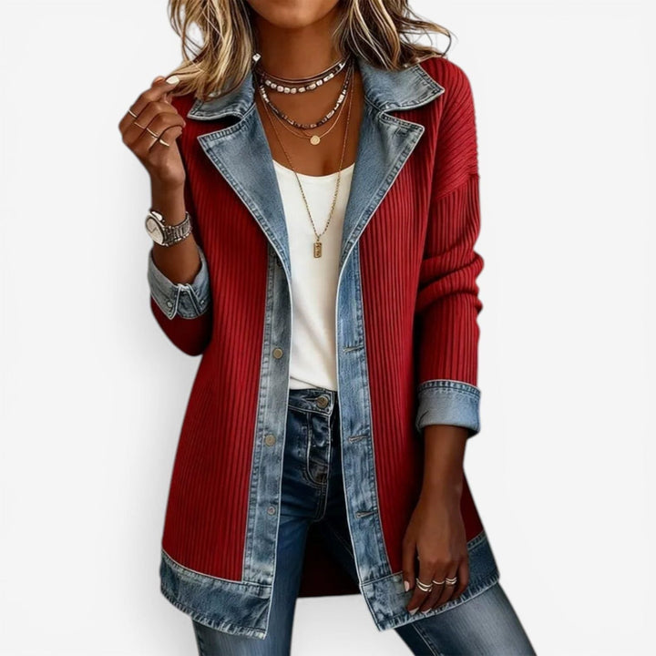 Denim Cardigan Jacket with Lapel Collar and Buttons for Women