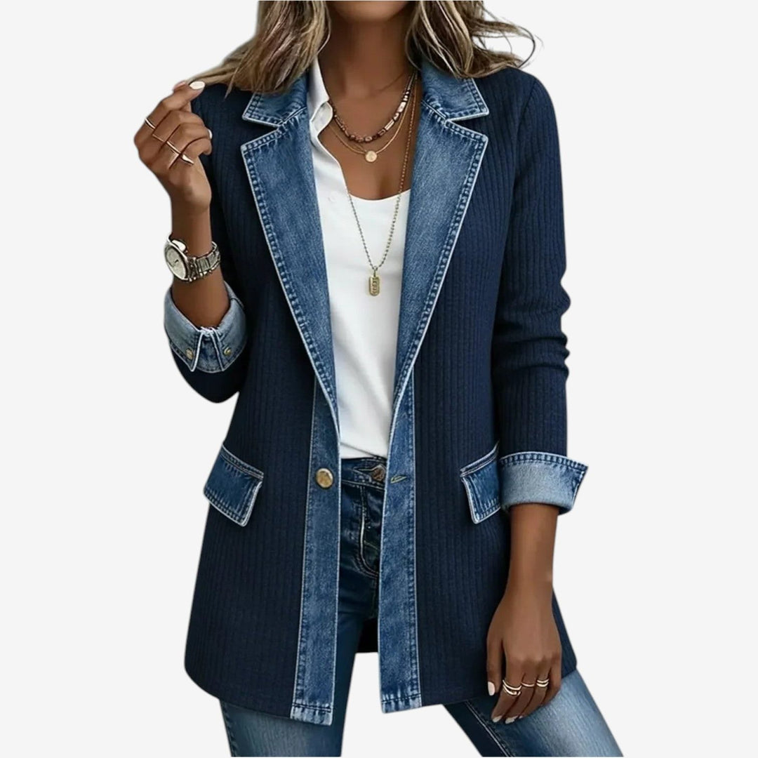 Denim Cardigan Jacket with Lapel Collar and Buttons for Women