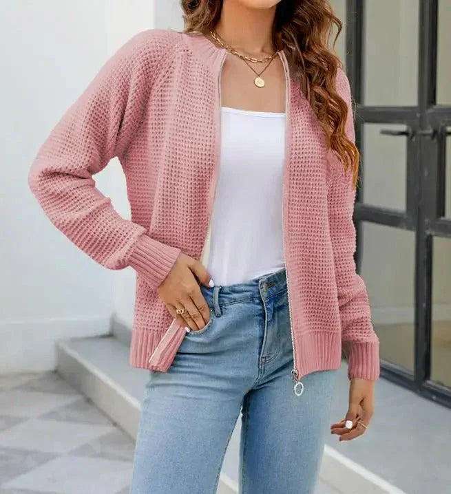 Solid Casual Women's Zip-Up Cardigan