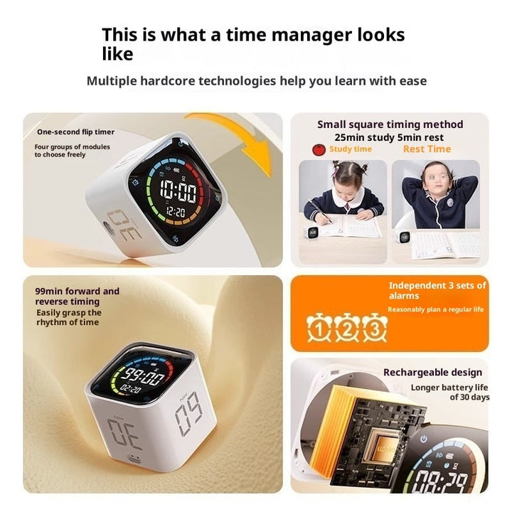 Digital Gravity Flip Cube Timer with LED Display and Charging Dock With Seconds