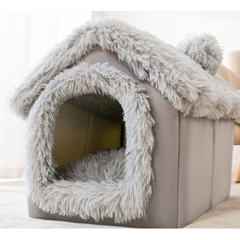 Dog House Bed and Cave with Removable Cushion Enclosed Indoor with Plush Sherpa Fleece