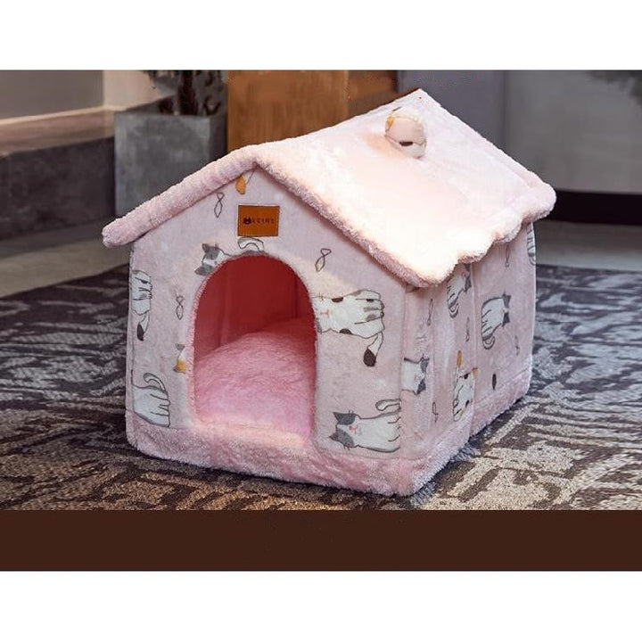 Dog House Bed and Cave with Removable Cushion Enclosed Indoor with Plush Sherpa Fleece