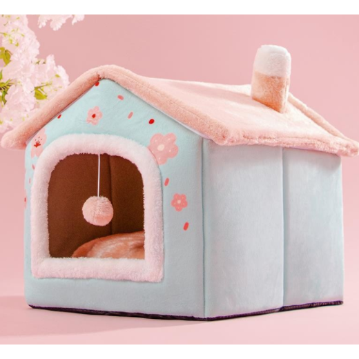 Dog House Bed and Cave with Removable Cushion Enclosed Indoor with Plush Sherpa Fleece