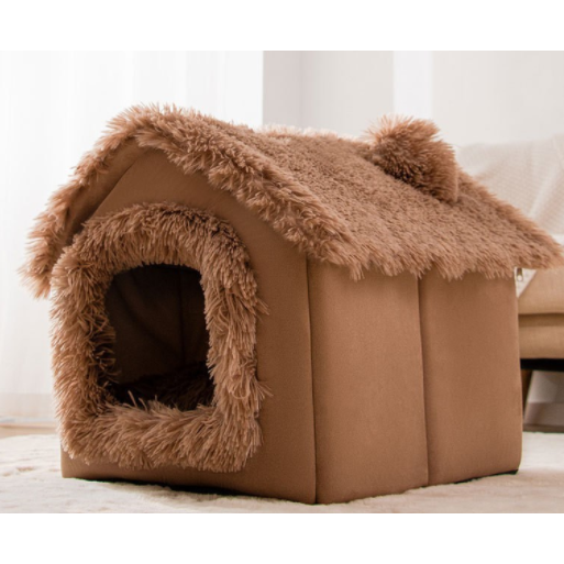 Dog House Bed and Cave with Removable Cushion Enclosed Indoor with Plush Sherpa Fleece