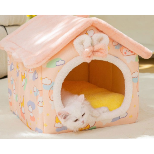 Dog House Bed and Cave with Removable Cushion Enclosed Indoor with Plush Sherpa Fleece