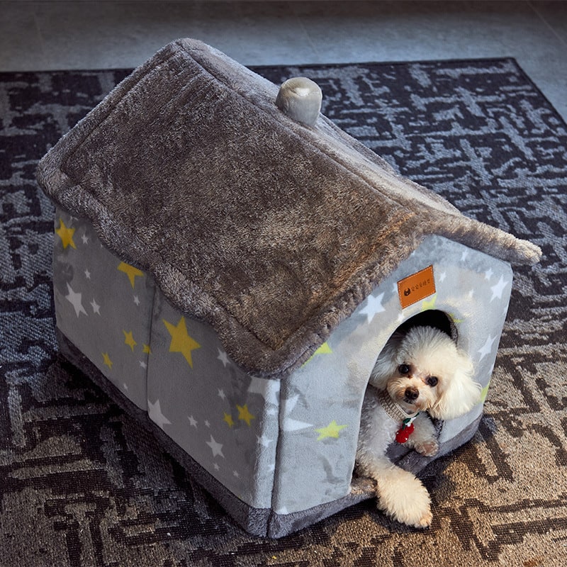 Dog House Bed and Cave with Removable Cushion Enclosed Indoor with Plush Sherpa Fleece