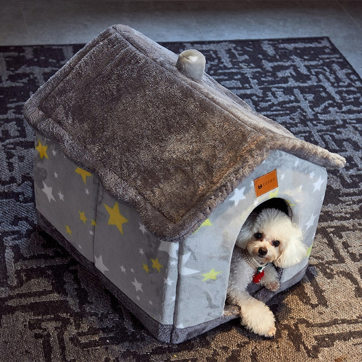 Dog House Bed and Cave with Removable Cushion Enclosed Indoor with Plush Sherpa Fleece