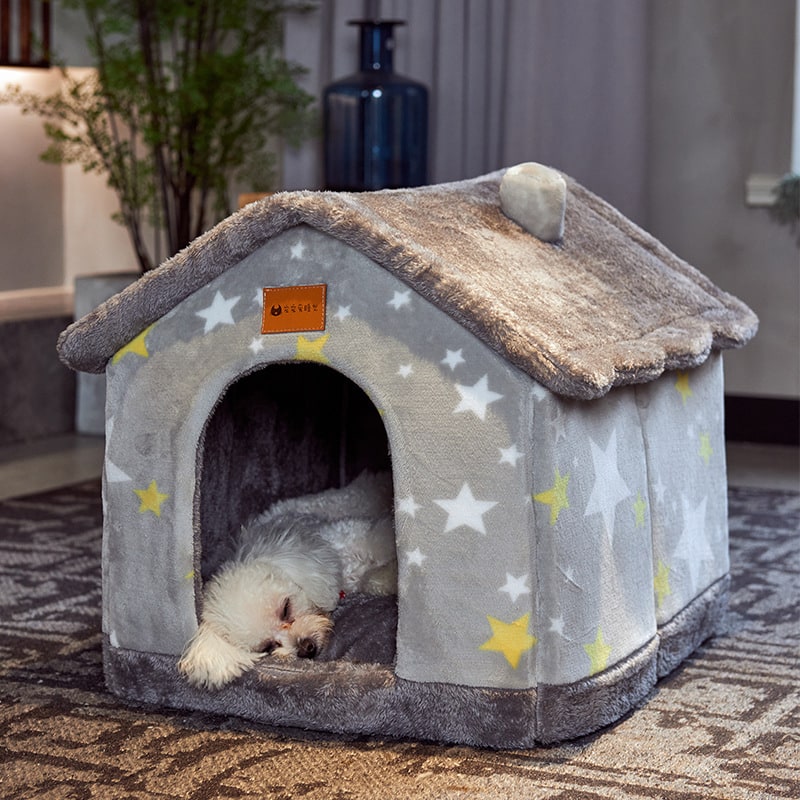 Dog House Bed and Cave with Removable Cushion Enclosed Indoor with Plush Sherpa Fleece
