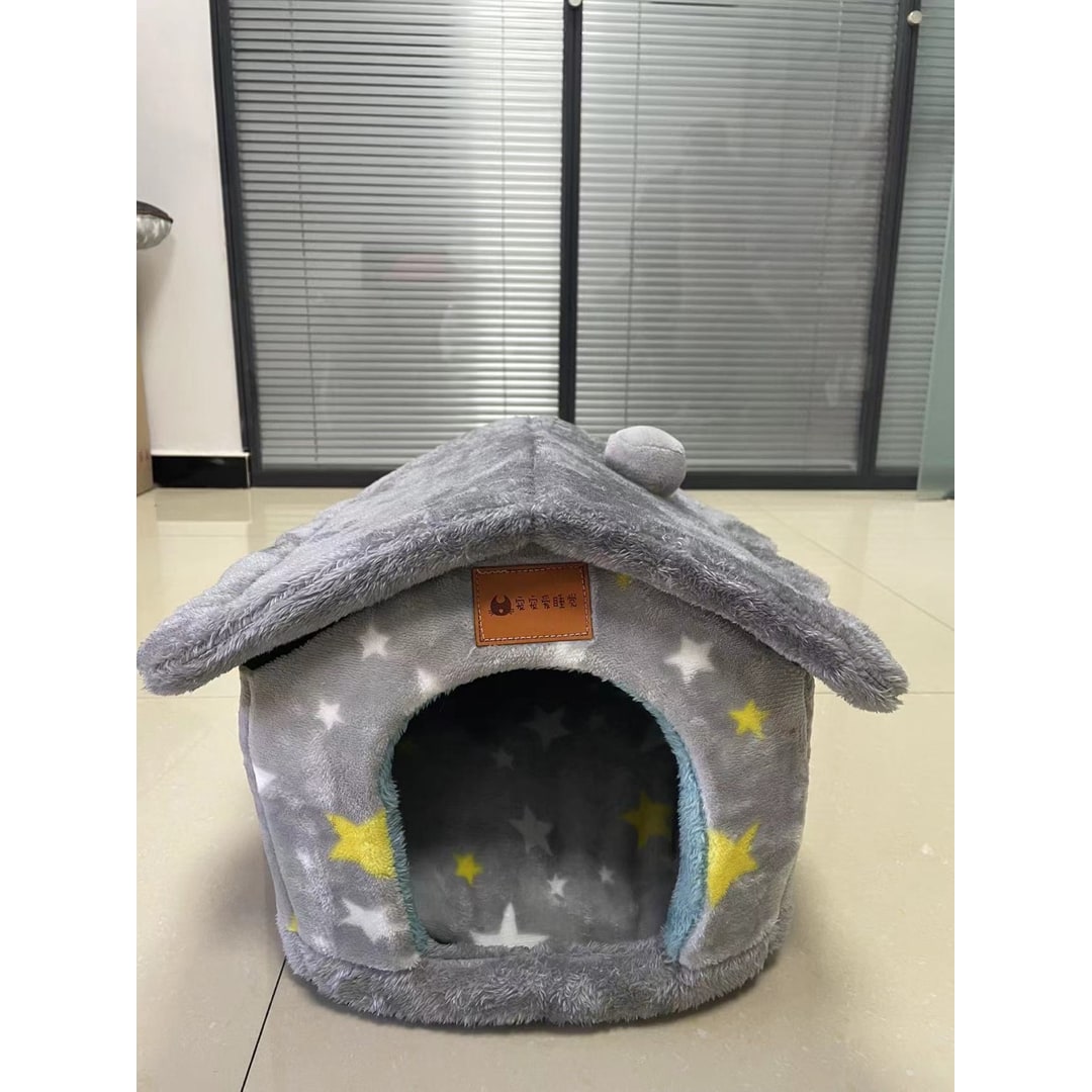 Dog House Bed and Cave with Removable Cushion Enclosed Indoor with Plush Sherpa Fleece