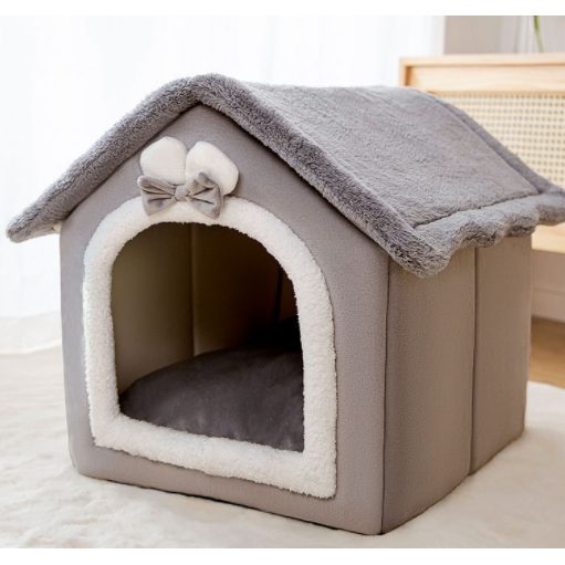 Dog House Bed and Cave with Removable Cushion Enclosed Indoor with Plush Sherpa Fleece