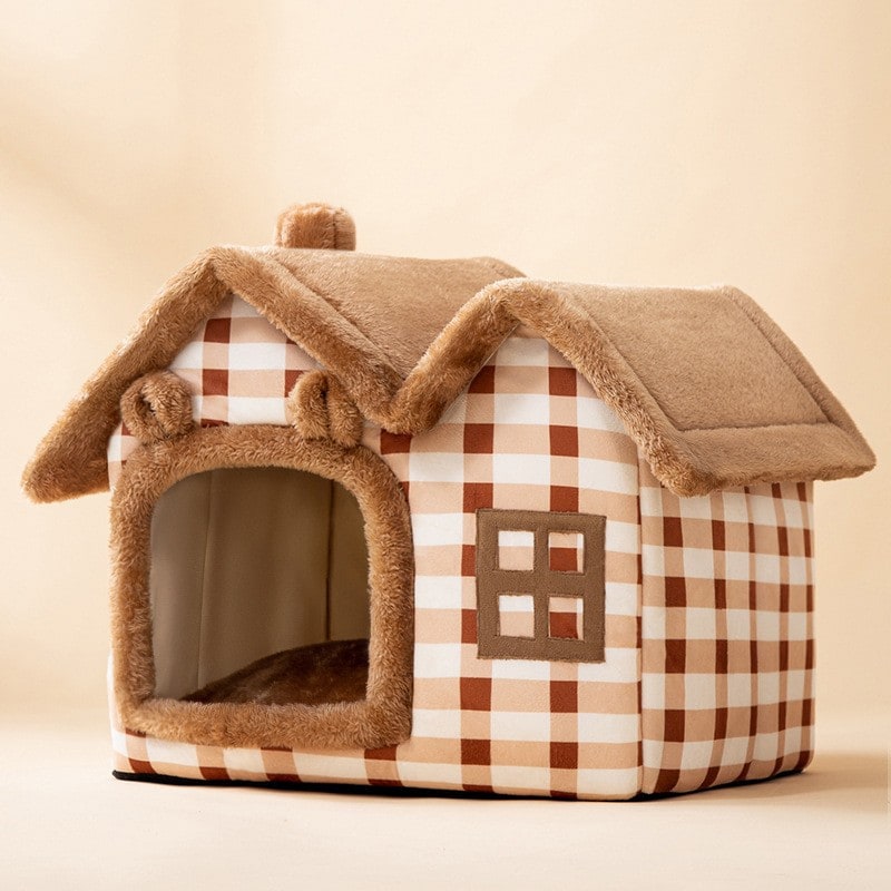 Dog House Bed and Cave with Removable Cushion Enclosed Indoor with Plush Sherpa Fleece