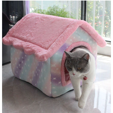 Dog House Bed and Cave with Removable Cushion Enclosed Indoor with Plush Sherpa Fleece
