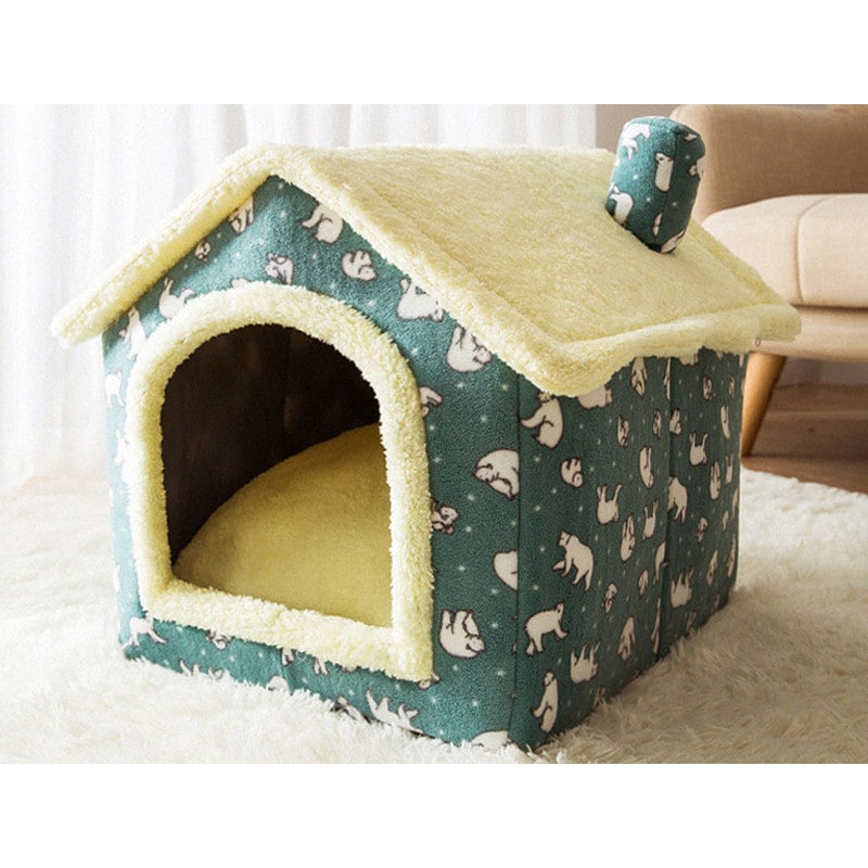 Dog House Bed and Cave with Removable Cushion Enclosed Indoor with Plush Sherpa Fleece
