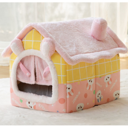 Dog House Bed and Cave with Removable Cushion Enclosed Indoor with Plush Sherpa Fleece