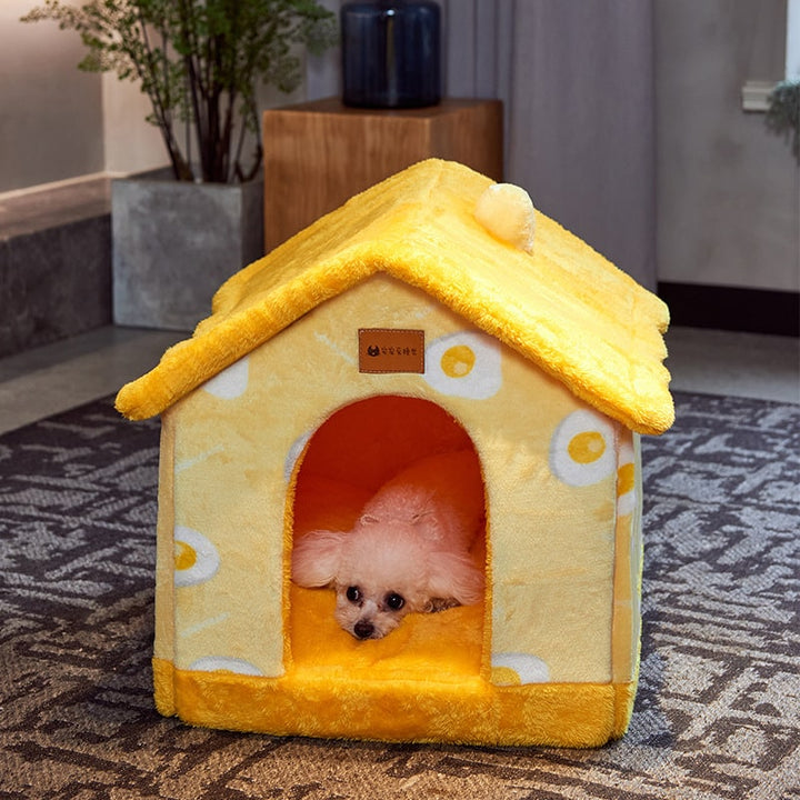 Dog House Bed and Cave with Removable Cushion Enclosed Indoor with Plush Sherpa Fleece