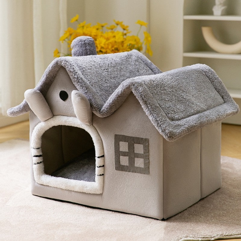 Dog House Bed and Cave with Removable Cushion Enclosed Indoor with Plush Sherpa Fleece