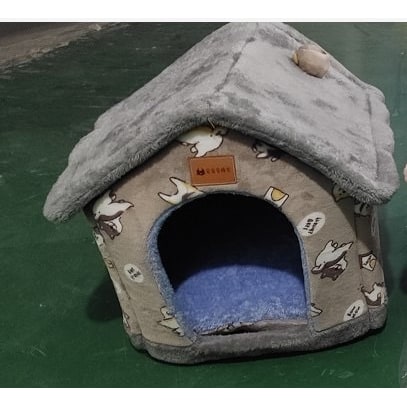 Dog House Bed and Cave with Removable Cushion Enclosed Indoor with Plush Sherpa Fleece