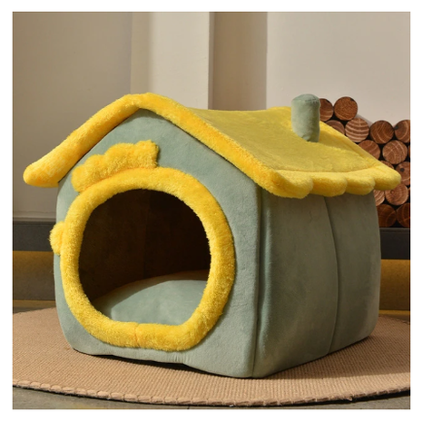 Dog House Bed and Cave with Removable Cushion Enclosed Indoor with Plush Sherpa Fleece