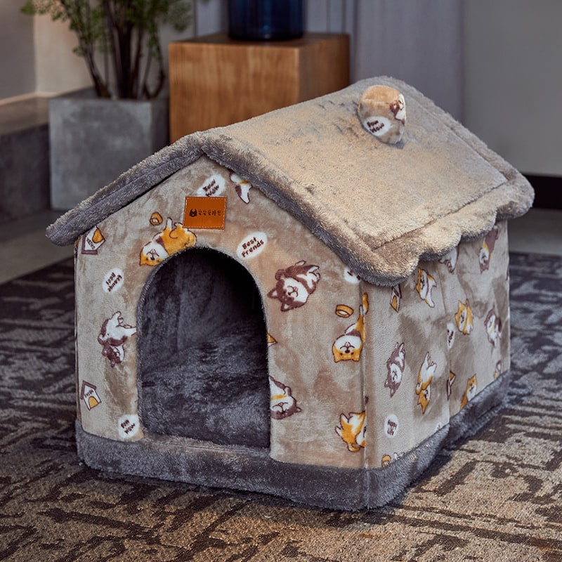 Dog House Bed and Cave with Removable Cushion Enclosed Indoor with Plush Sherpa Fleece