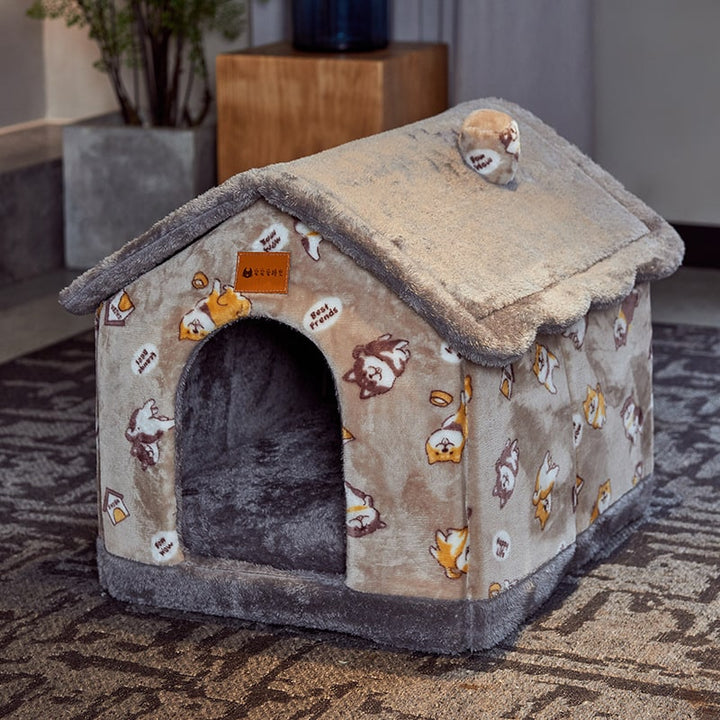 Dog House Bed and Cave with Removable Cushion Enclosed Indoor with Plush Sherpa Fleece