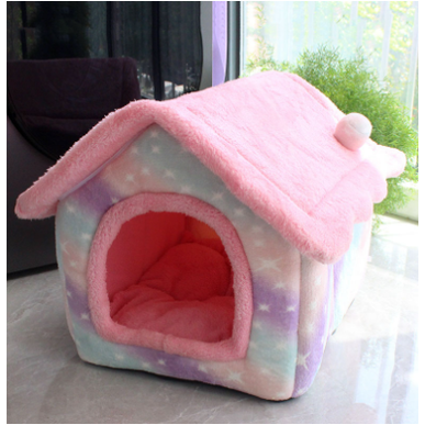 Dog House Bed and Cave with Removable Cushion Enclosed Indoor with Plush Sherpa Fleece