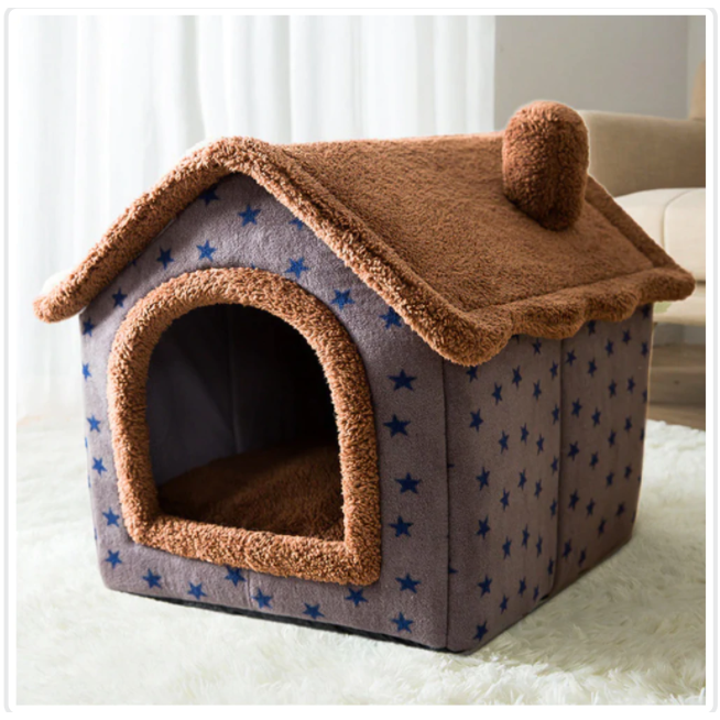 Dog House Bed and Cave with Removable Cushion Enclosed Indoor with Plush Sherpa Fleece