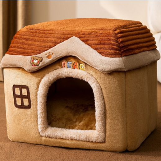 Dog House Bed and Cave with Removable Cushion Enclosed Indoor with Plush Sherpa Fleece