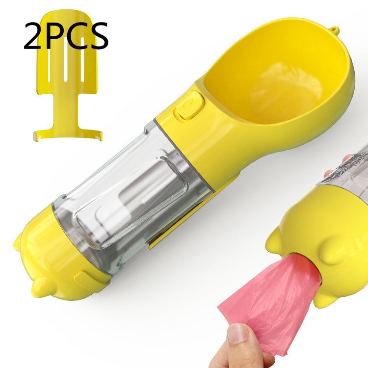 Dog Water Bottle Dispenser with Portable Bowl and Waste Bag Storage for Outdoor Travel