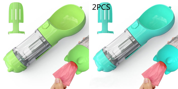 Dog Water Bottle Dispenser with Portable Bowl and Waste Bag Storage for Outdoor Travel