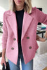 Double-Breasted Wool Blazer Coat with Knit Sleeves for Women