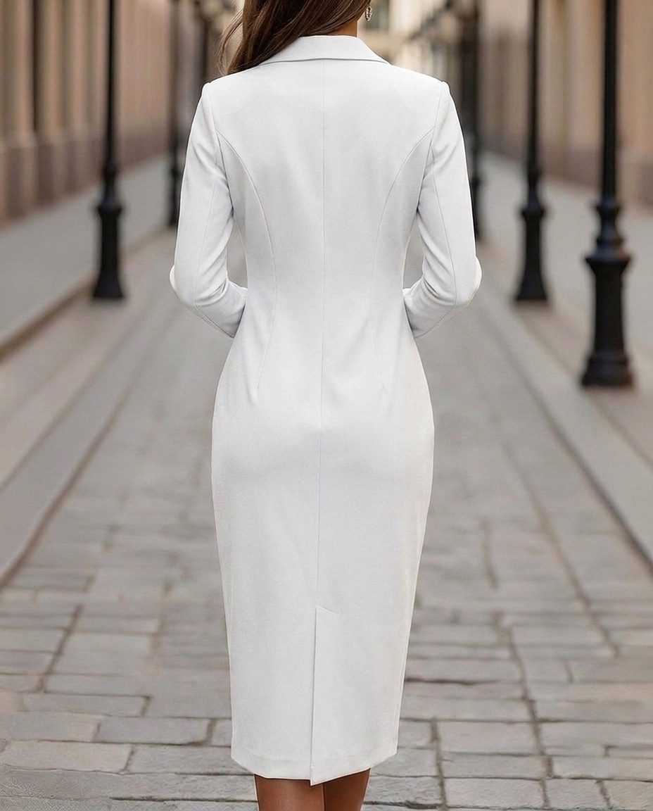 Double-Breasted Blazer Dress with Peak Lapel for Women