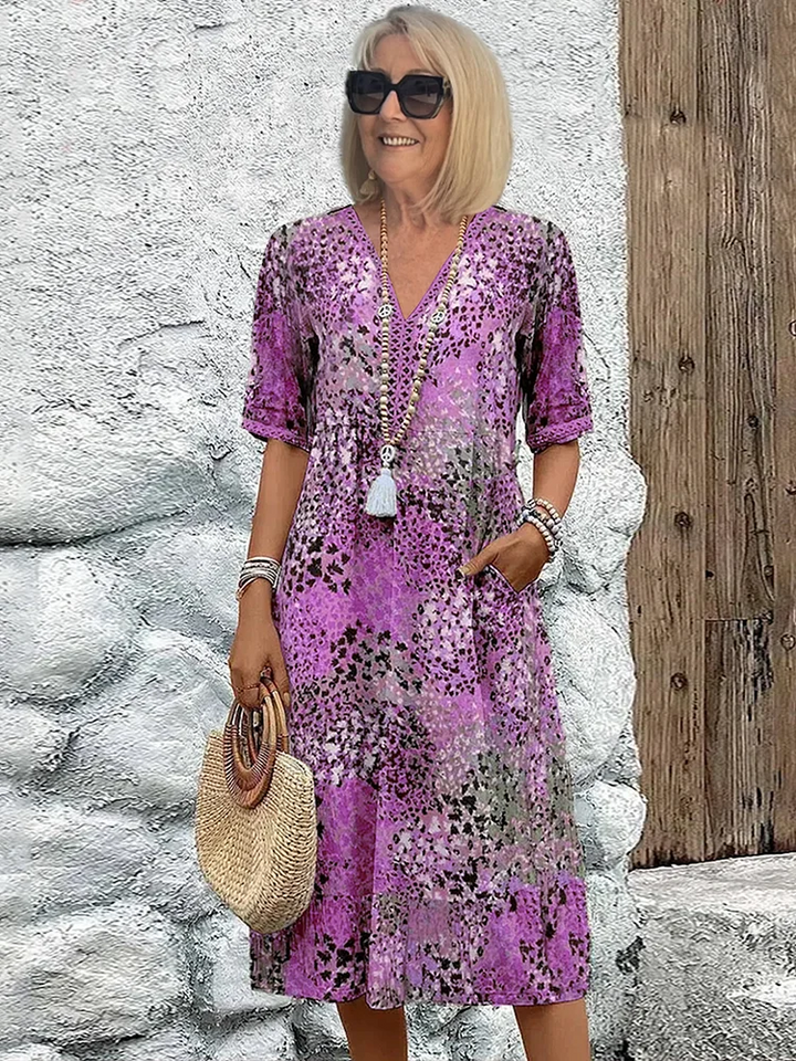 Floral Midi Dress with V-Neck for Women