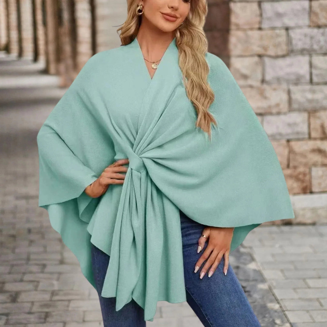 Draped Poncho with Front Knot for Women