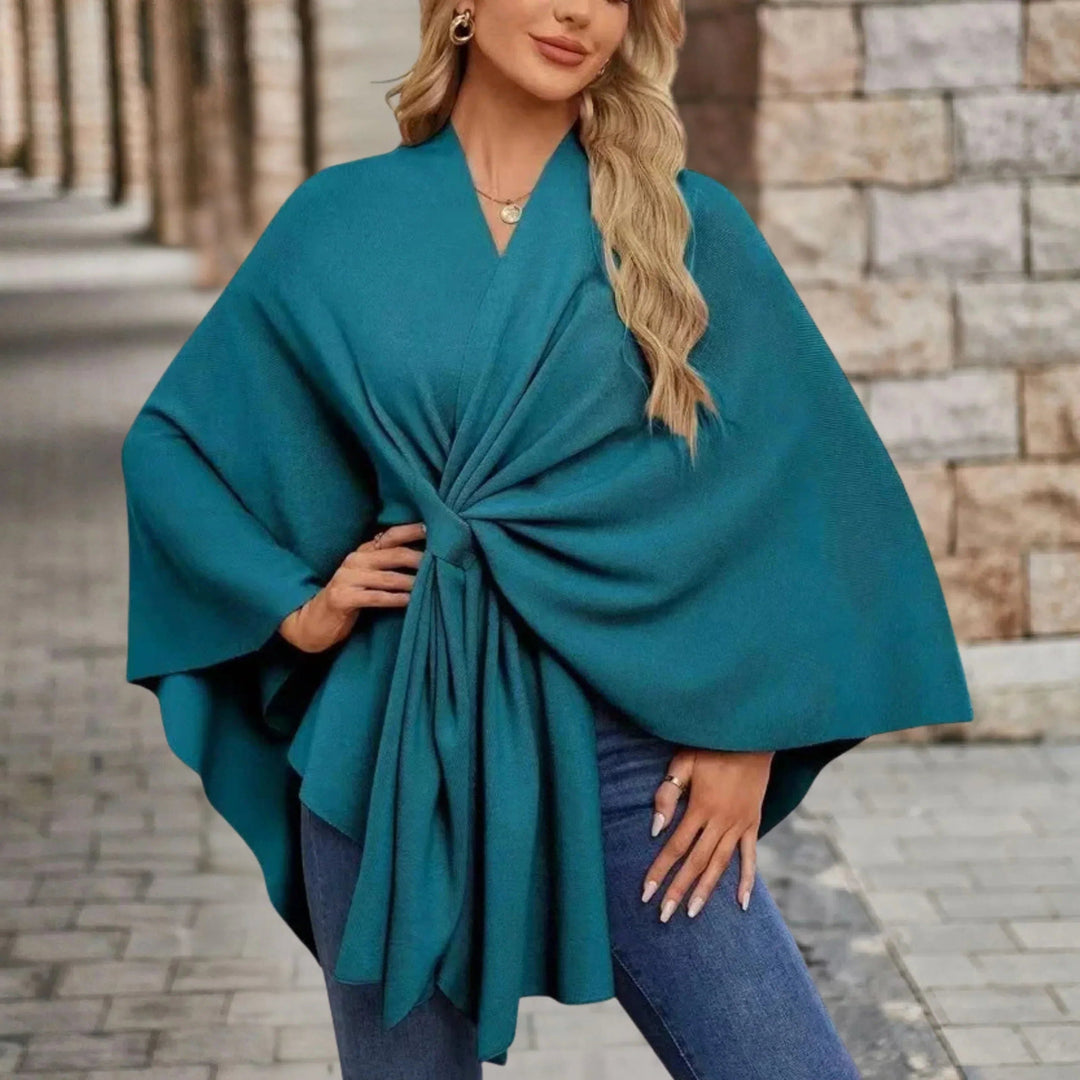 Draped Poncho with Front Knot for Women