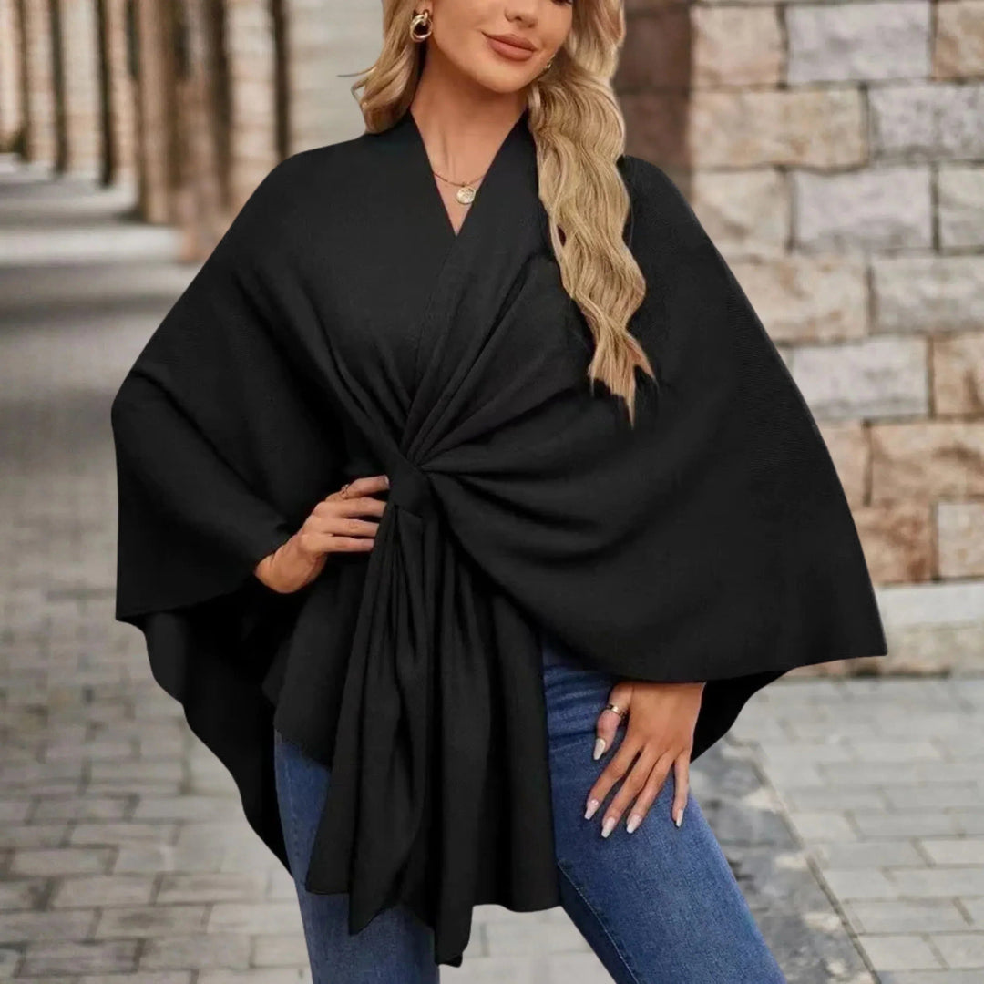 Draped Poncho with Front Knot for Women
