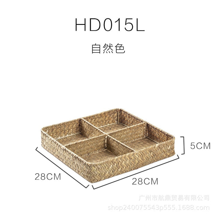 Drawer Organizer with 4 Compartments Woven Seagrass Kitchen Utensil Storage Tray