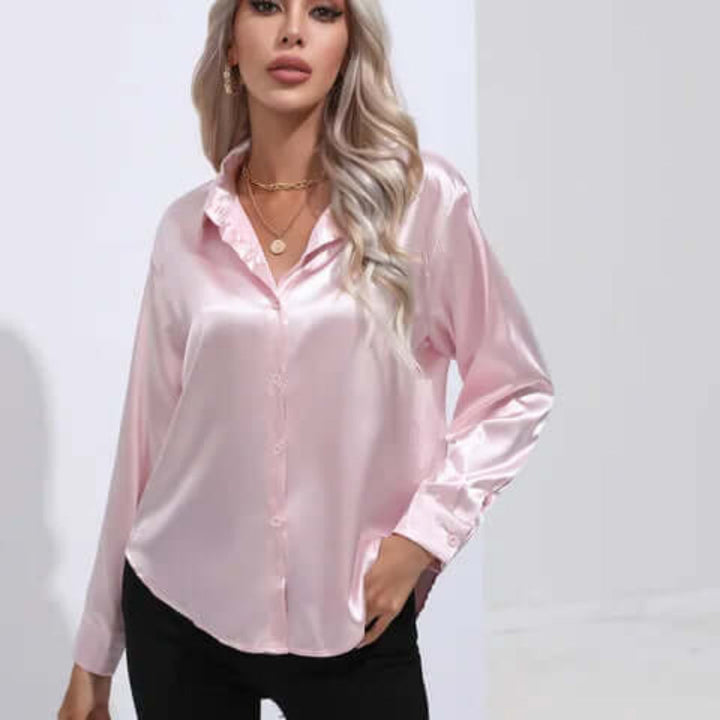 Women's Satin Loose Fit Long Sleeve Blouse