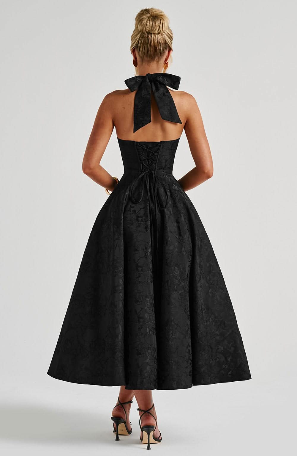 Floral Halterneck Midi Dress – Dress for Wedding Guests and Festive Occasions