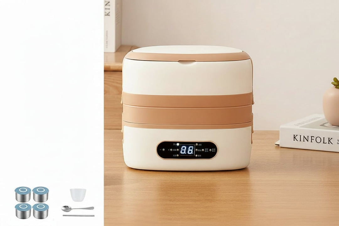 Electric Heated Stainless Steel Lunch Box with Bento Compartments and Locking Latches