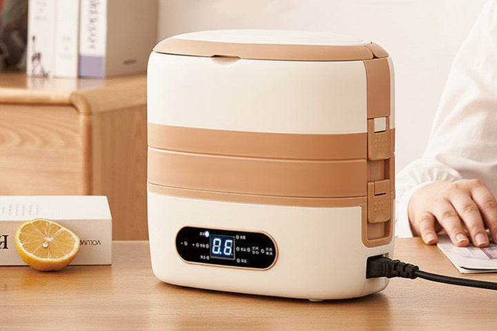 Electric Heated Stainless Steel Lunch Box with Bento Compartments and Locking Latches