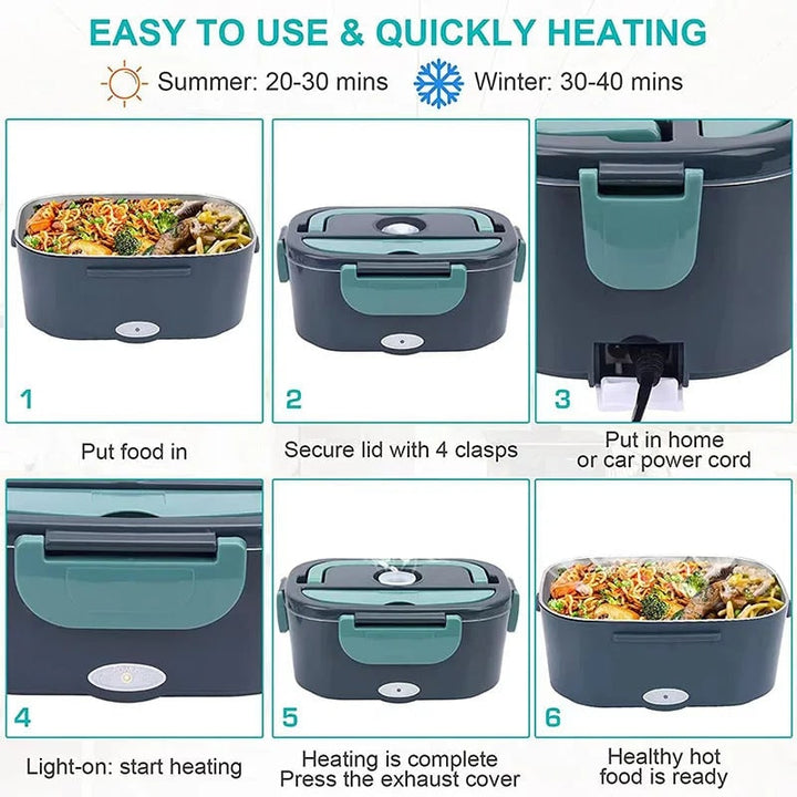 Electric Lunch Box with Stainless Steel Tray Heated Portable Food Warmer and Insulated Carrying Bag