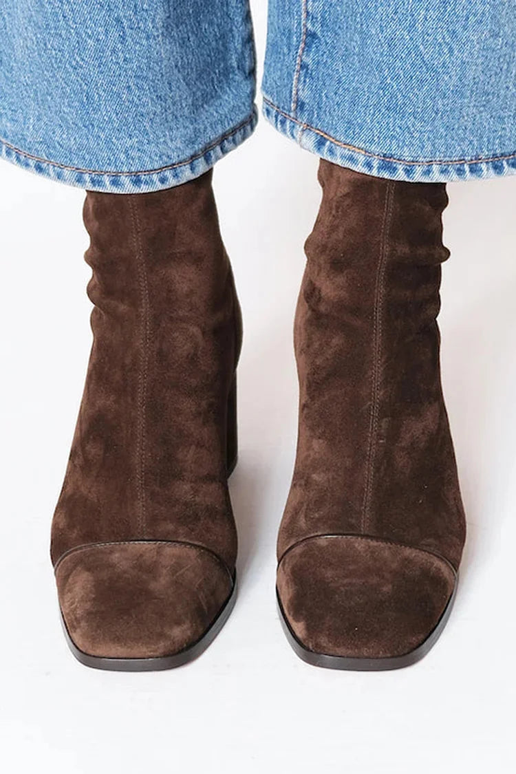 Suede Side-Zip Ankle Boots with Square Toe