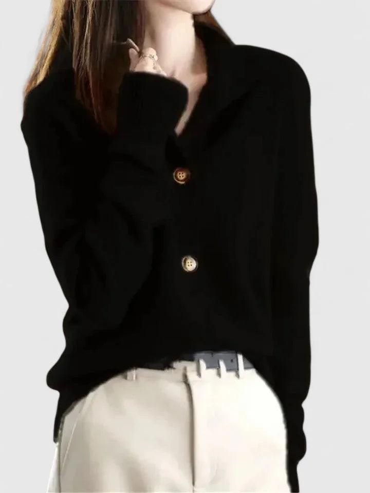 Knit Button-Front Collared Cardigan