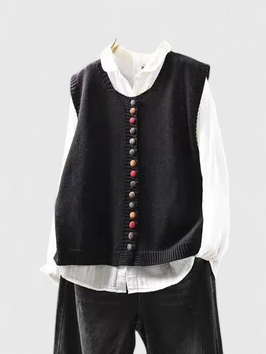 Multi-Colored Knit Button-Front Cardigan