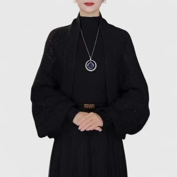 Open-Front Shawl Collar Cardigan with Diamond Pattern